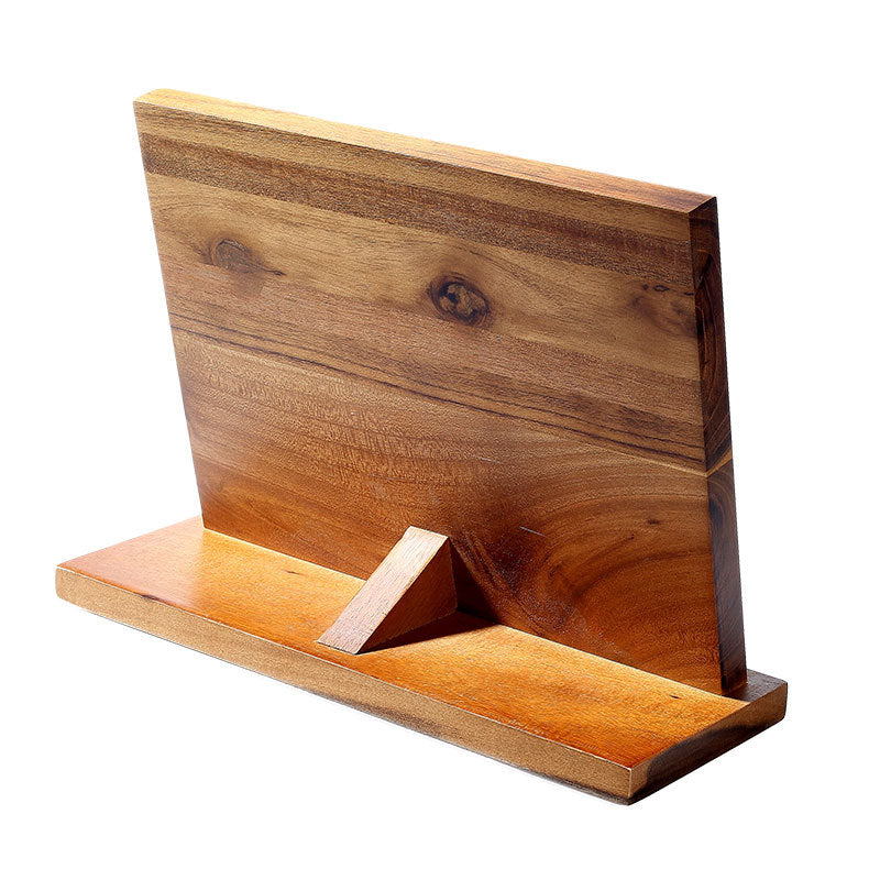 The Frontier Solid Wood Magnetic Knife Holder rear view showing proper support of the angled magnetic knife block